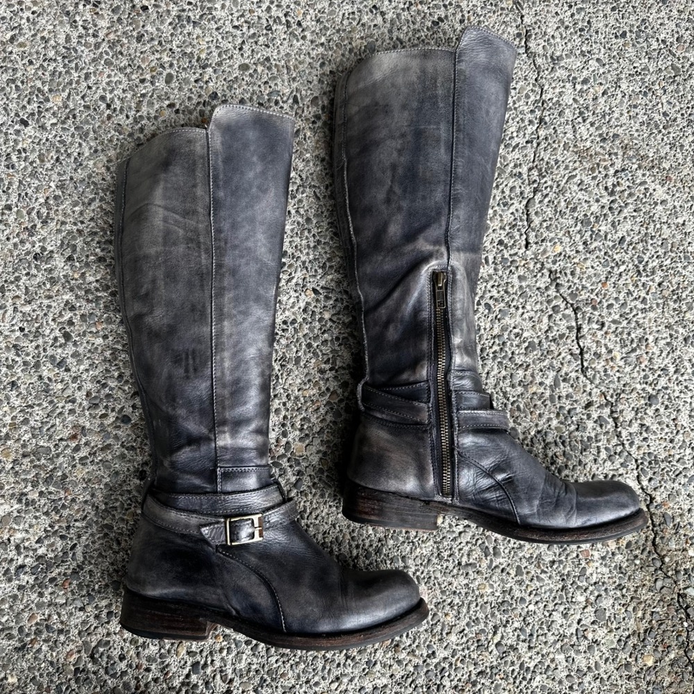 Bed Stu Boots Shoe Cobbler Series Leather Moto Distressed Black Grey Womens 6 - Picture 10 of 12